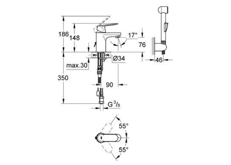 Змішувач Grohe EuroSmart Cosmopolitan з бідеткою (23125000)