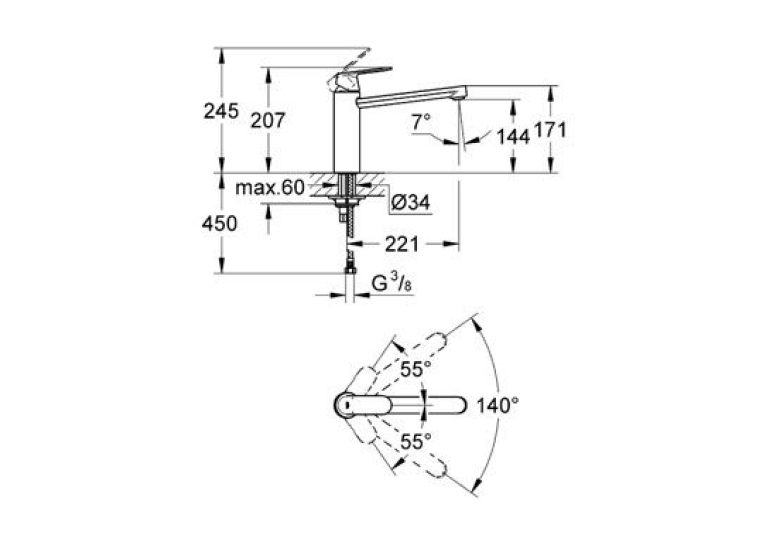 Змішувач для миття Grohe EUROSMART Cosmopolitan 30193000
