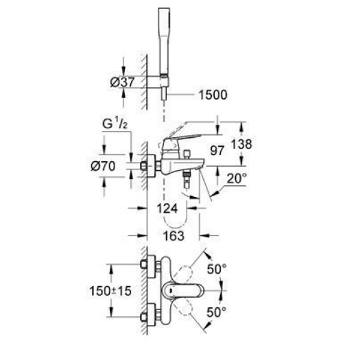 Смеситель однорычажный для ванны, DN 15 Grohe EUROsmart Cosmopolitan, хром