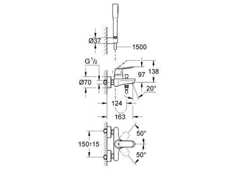 Смеситель однорычажный для ванны, DN 15 Grohe EUROsmart Cosmopolitan, хром
