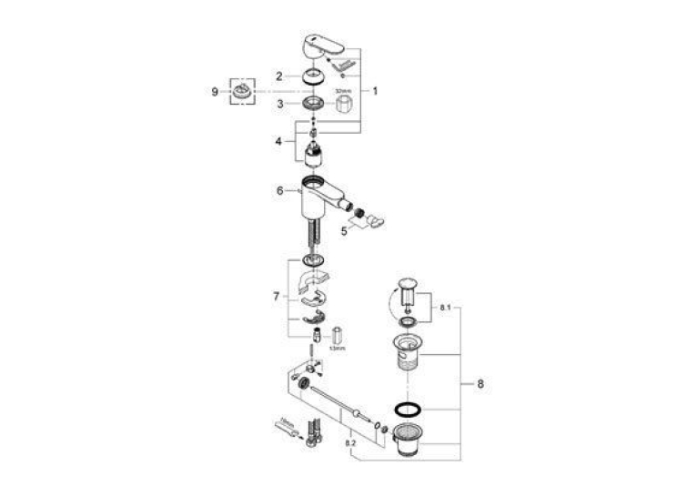 Змішувач одноважільний для біде DN 15 S-Size Grohe EUROSMART Cosmopolitan, хром