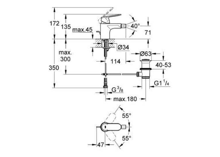 Змішувач одноважільний для біде DN 15 S-Size Grohe EUROSMART Cosmopolitan, хром