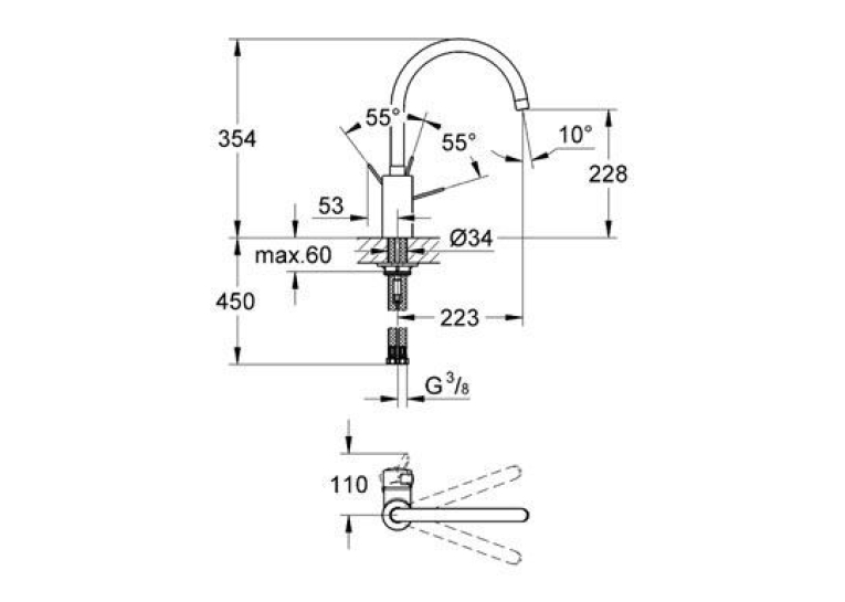 Змішувач для миття Grohe Eurpsmart Cosmopolitan 32843000