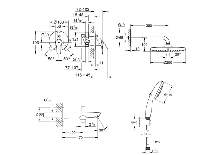 Душова система прихованого монтажу Grohe Eurosmart UA26415SC11