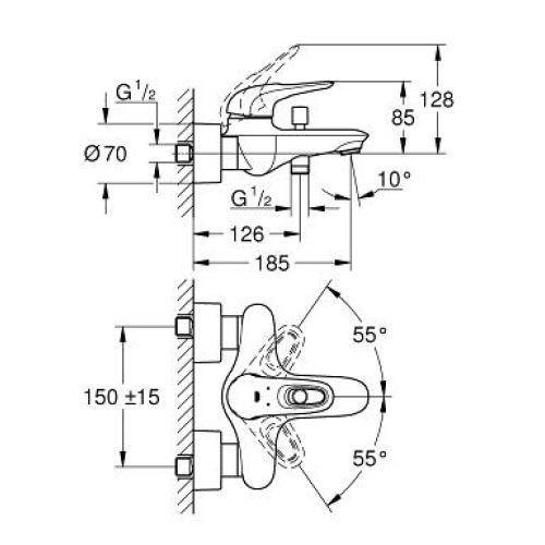 Смеситель для ванны Grohe Eurostyle, 33591003 (Выставочный образец)