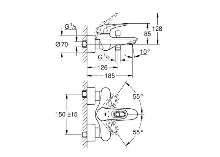 Смеситель для ванны Grohe Eurostyle, 33591003 (Выставочный образец)