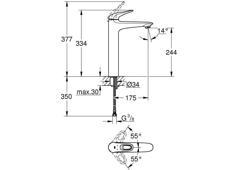 Змішувач одноважільний для раковини Grohe EuroStyle, XL-Size, 23570003