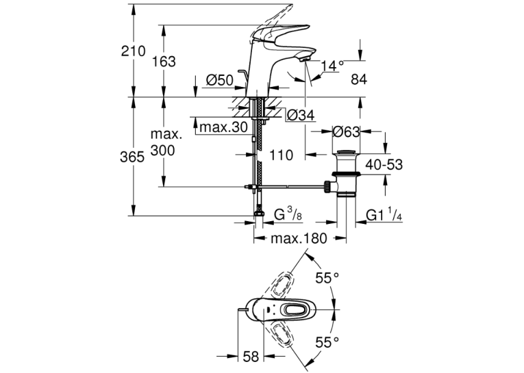 Смеситель для раковины Grohe Eurostyle 33558003 S-Size