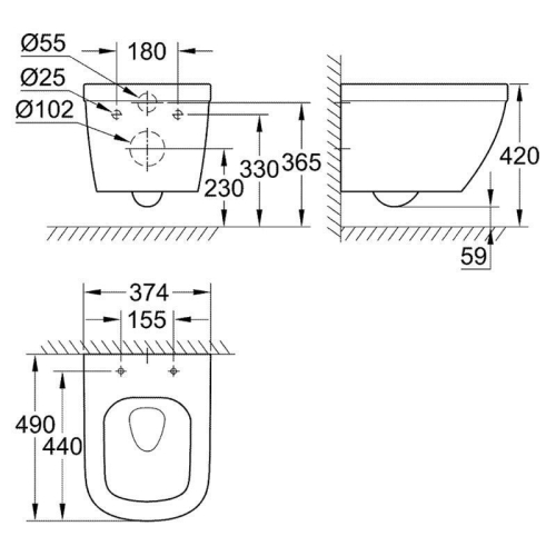 Унитаз  укороченный подвесной Grohe Euro Ceramic 39206000 + сиденье Slow closing 39458000