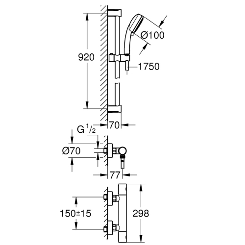 Термостат для душа Grohe Grohtherm 800 с душевым гарнитуром Tempesta Cosmopolitan 34769000
