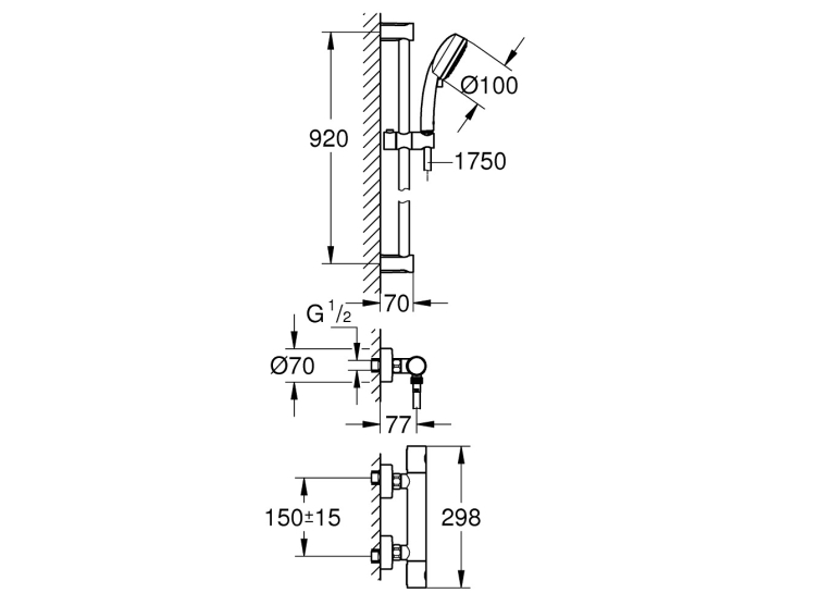 Термостат для душа Grohe Grohtherm 800 с душевым гарнитуром Tempesta Cosmopolitan 34769000