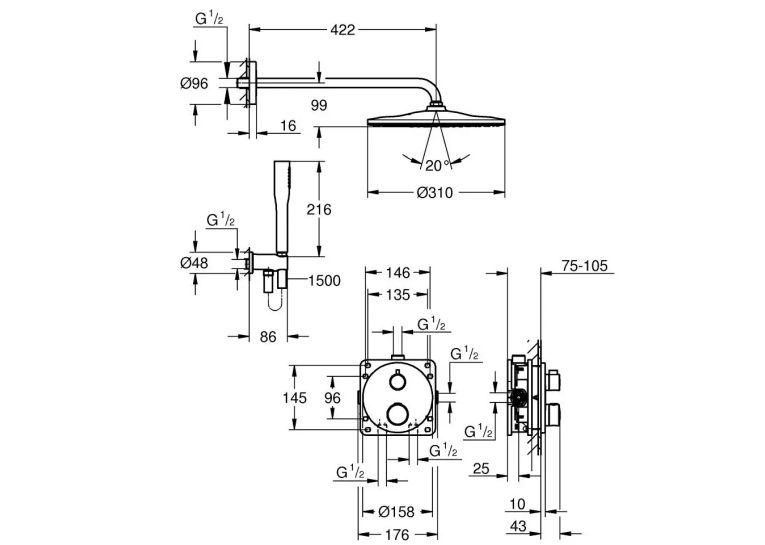 Комплект прихованого монтажу для душу Grohe Grohterm 34869000