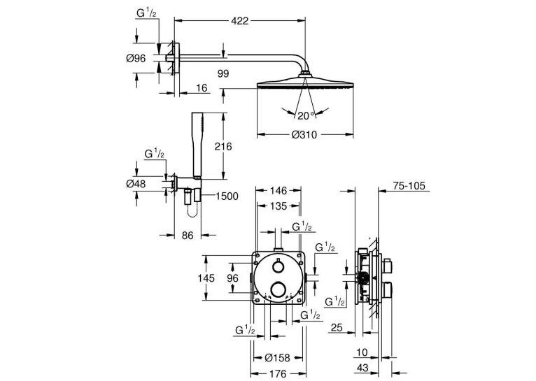 Комплект прихованого монтажу для душу Grohe Grohterm 34869000