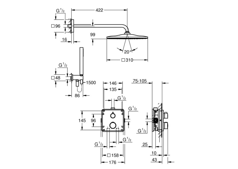 Комплект прихованого монтажу для душу Grohe Grohterm 34870000