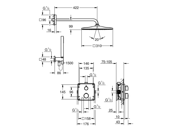 Комплект прихованого монтажу для душу Grohe Grohterm 34870000