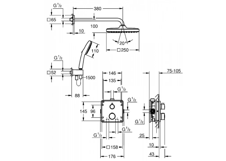 Комплект скрытого монтажа для душа Grohe Grohterm 34871000