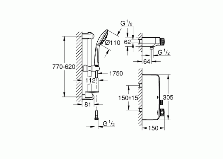 Термостат для душу з душовим набором Grohe Grohtherm SmartControl, 34721000