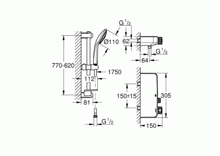 Термостат для душу з душовим набором Grohe Grohtherm SmartControl, 34721000