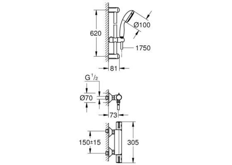 Термостат для душу Grohe Grohtherm 800 із душовим гарнітуром Tempesta New II, 34565001