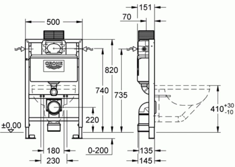 Инсталляционная система Grohe RAPID SL для подвесного унитаза, 38526000