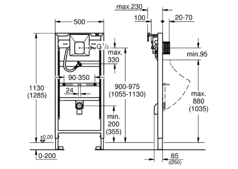 Інсталяційна система Grohe RAPID SL для пісуару, 38803001