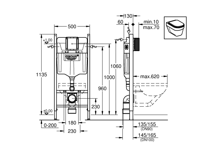 Інсталяційна система GROHE Rapid SL 3 в 1 + Клавіша змиву Grohe Skate Cosmopolitan 3884000G + 38732000