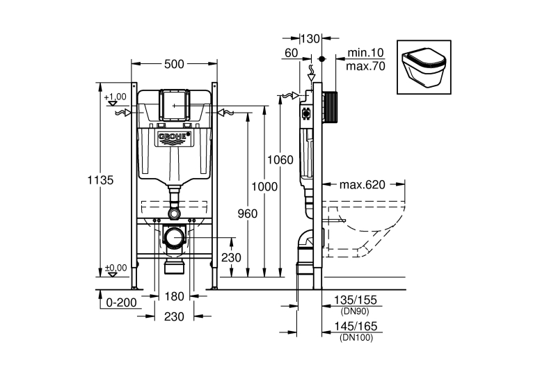 Інсталяційна система GROHE Rapid SL 3 в 1 + Клавіша змиву Grohe Skate Cosmopolitan 3884000G + 38732000