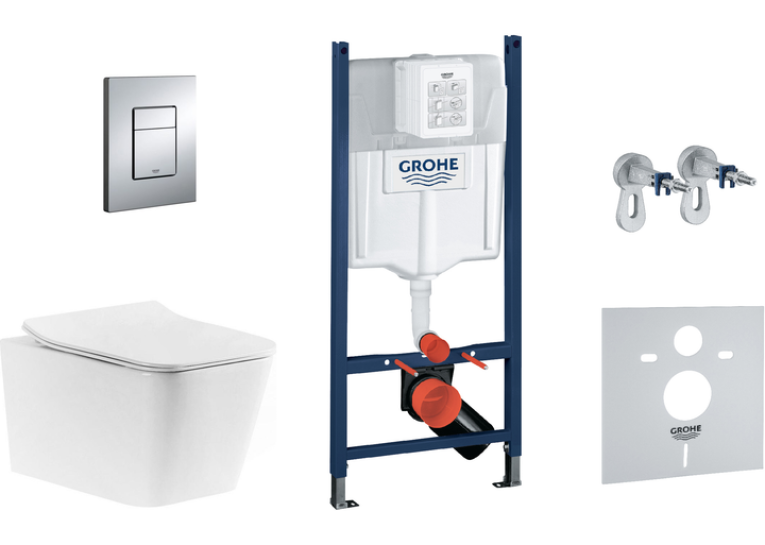 Комплект: Інсталяція GROHE Rapid SL 3884000G з панеллю зливу Skate Cosmopolitan 38732000 + унітаз DEVIT Linea 3040120 Rimless з сидінням Soft Close дюропласт, 3884000G+38732000+487356