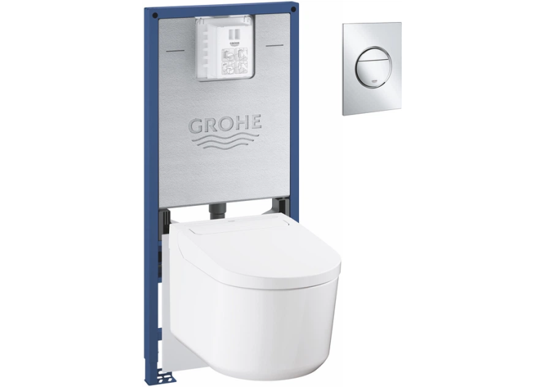Комплект Grohe QuickFix Sensia 4-в-1: інсталяція Rapid SLX (39596000) з вбудованою розеткою + підвісний унітаз-біде Sensia (36507SH0) з комплектом шумоізоляції (37131000), 36509SH0
