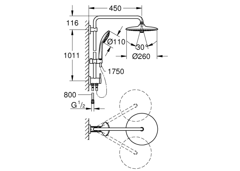 Душова система з перемикачем  Grohe QuickFix Vitalio Joy System 260, 27357002