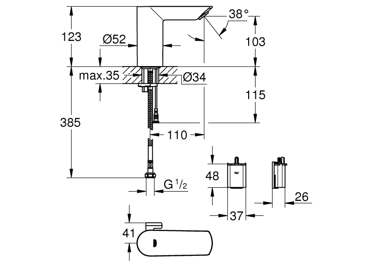 Інфрачервоний змішувач для раковини Grohe Bau Cosmopolitan E, 36451000 із змішуванням