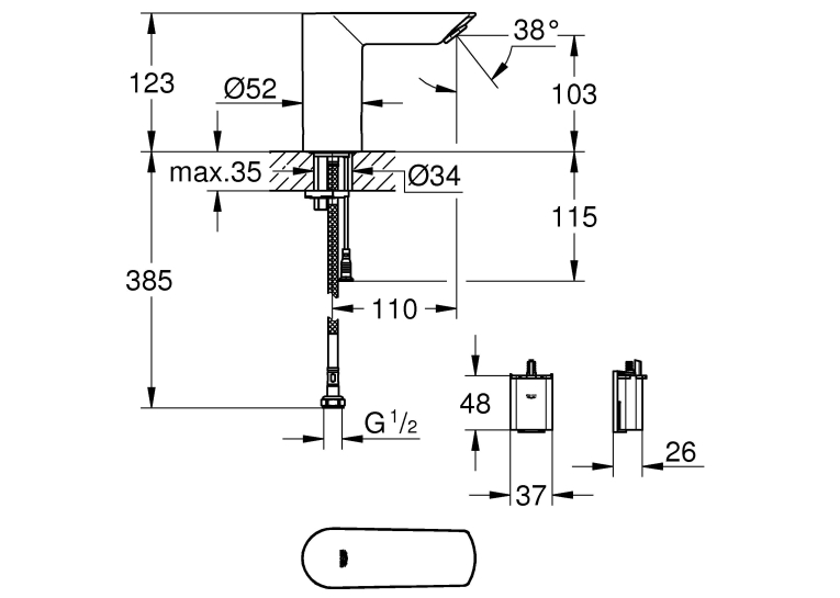 Інфрачервоний змішувач для раковини Grohe Bau Cosmopolitan E, 36452000