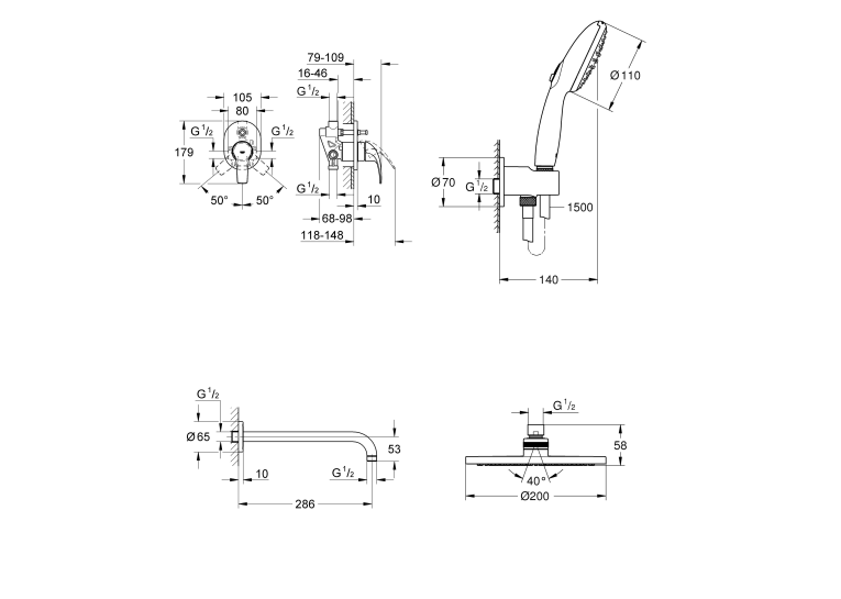 Душевая система скрытого монтажа Grohe BauCurve з New Tempesta 200 UA29043003