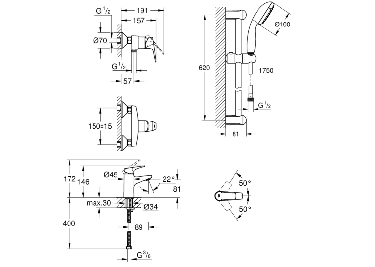 Комплект змішувачів для ванної кімнати Grohe BauFlow UA121630S1