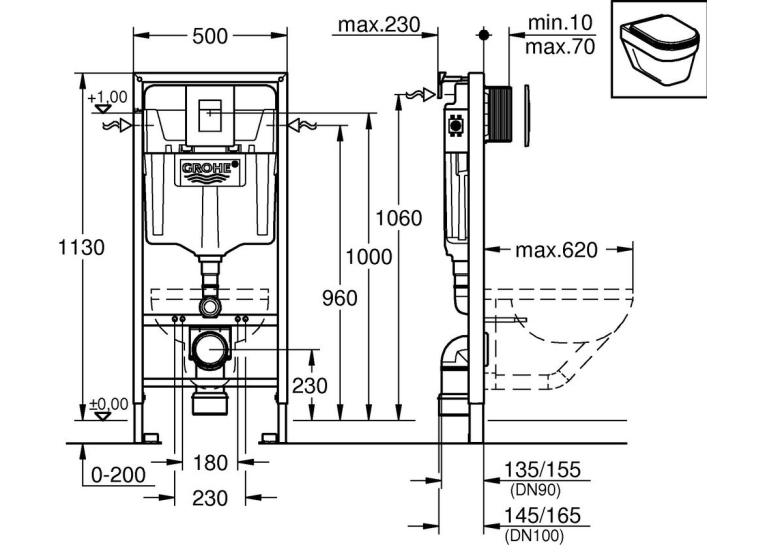 Інсталяція GROHE Rapid SL 38772001 + кнопка змиву Skate Cosmopolitan 38732000