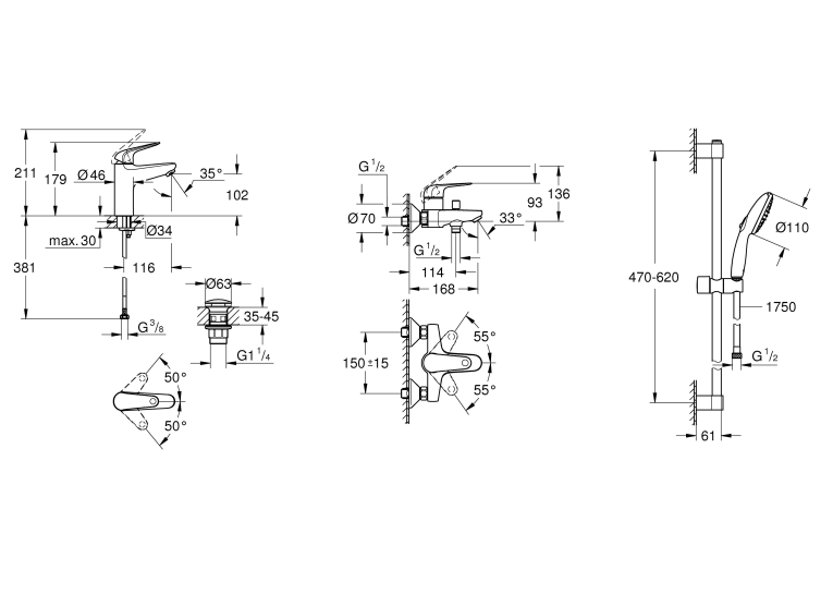 Комплект змішувачів для ванної кімнати 3 в 1 Grohe Euroeco New UA123226M0