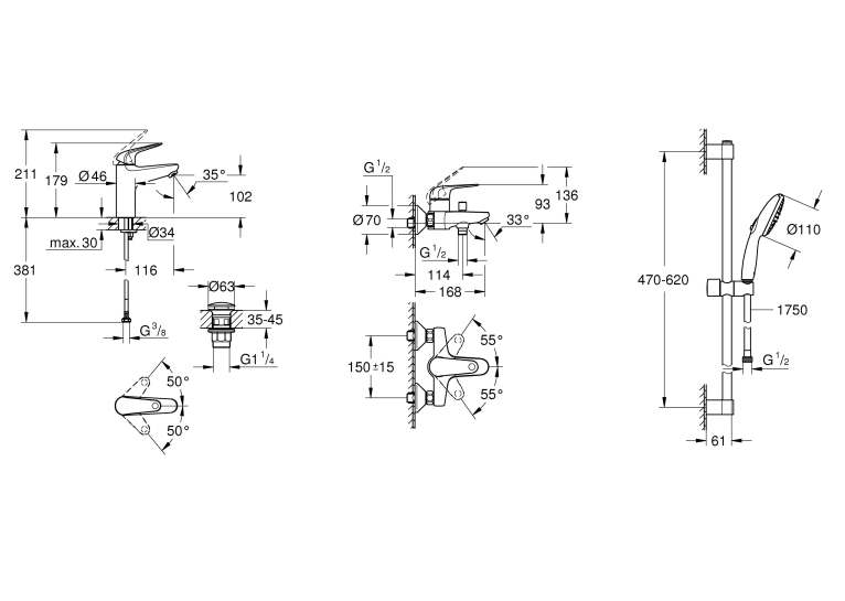 Комплект змішувачів для ванної кімнати 3 в 1 Grohe Euroeco New UA123226M0