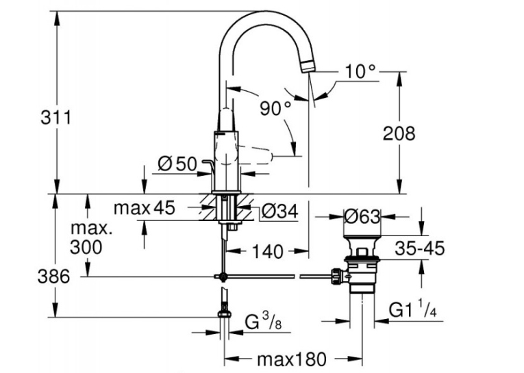 Смеситель для раковины Grohe EuroEco New 24272001