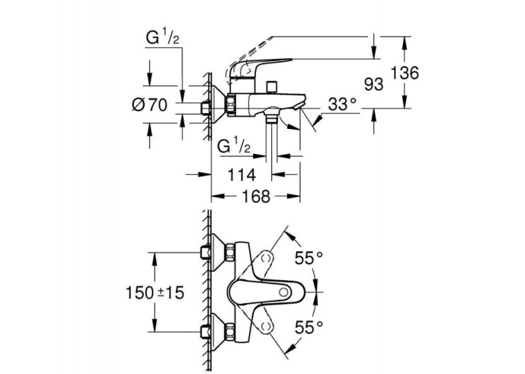 Смеситель для ванны Grohe EuroEco 2023, 32743001