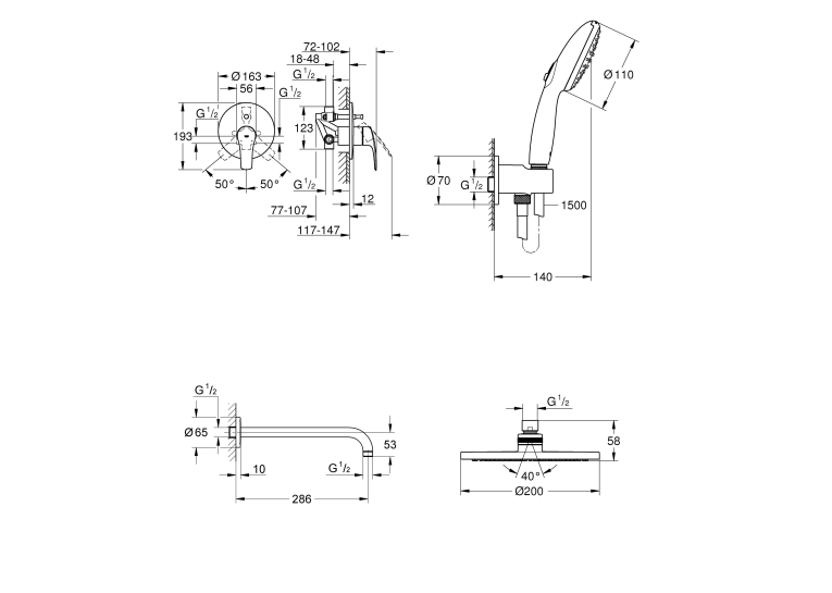 Душевая система скрытого монтажа Grohe Eurosmart з New Tempesta 200 UA25183003
