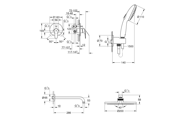 Душова система прихованого монтажу зі змішувачем Grohe Eurosmart з New Tempesta 210 25183003Ros