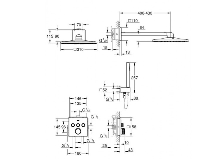 Комплект прихованого монтажу для ванни та душу Grohe Grohtherm SmartControl, 3470600A