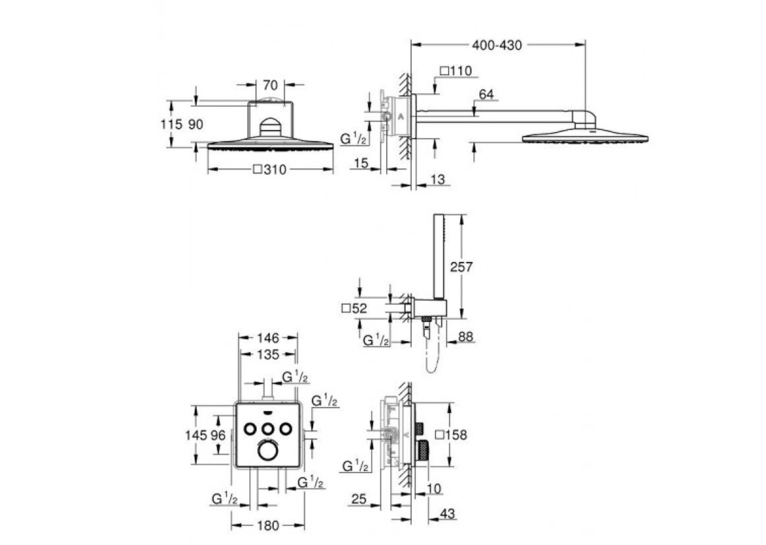 Комплект прихованого монтажу для ванни та душу Grohe Grohtherm SmartControl, 3470600A