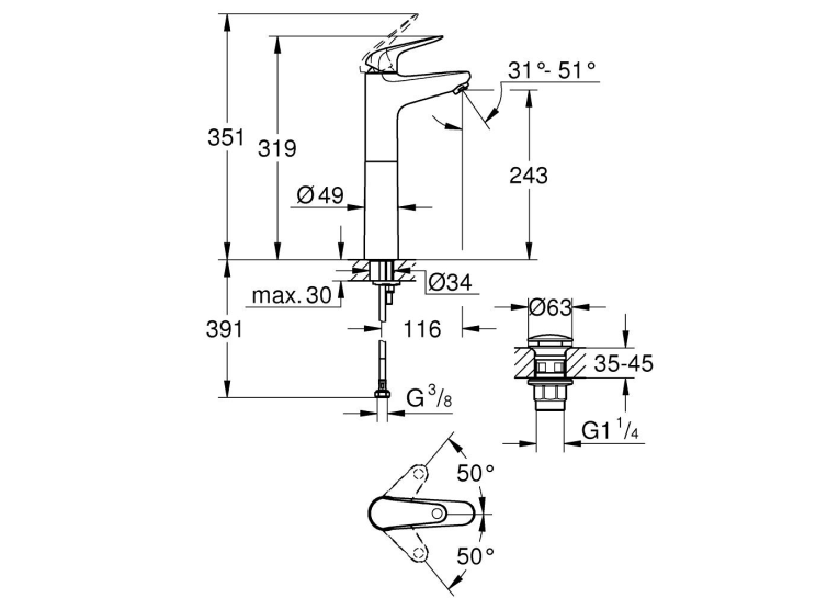 Одноважільний змішувач для раковини Grohe QuickFix Swift L-Size (24331001)