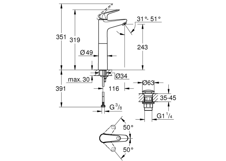 Одноважільний змішувач для раковини Grohe QuickFix Swift L-Size (24331001)