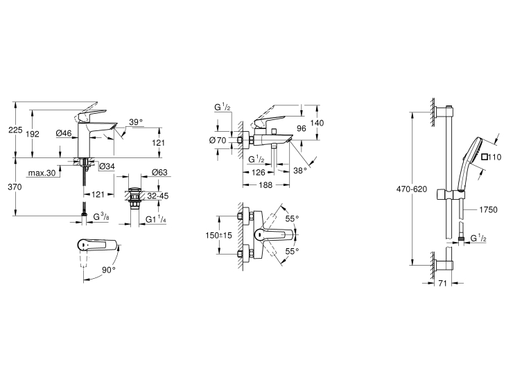 Комплект смесителей для ванной комнаты Grohe QuickFix Start ColdStart UA202301ME