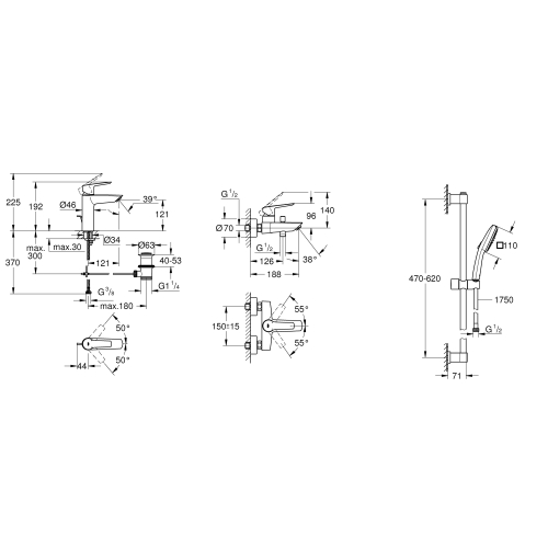 Комплект смесителей для ванной комнаты Grohe QuickFix Start UA202301MQ