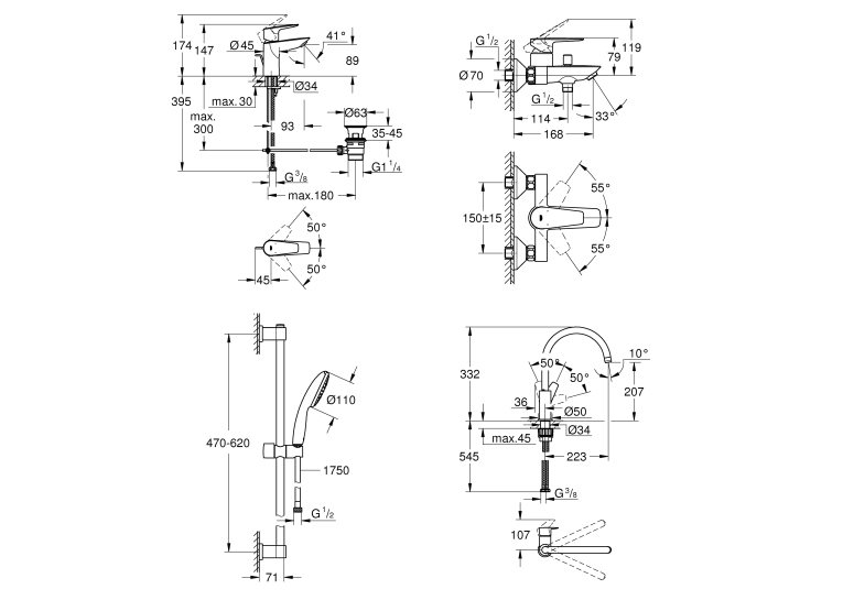 Комплект смесителей для ванной комнаты и кухни Grohe QuickFix Start Edge UA202501SK