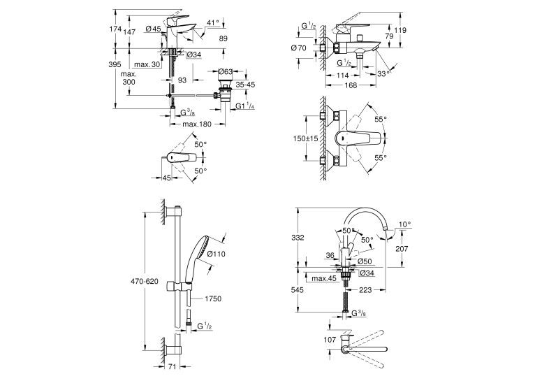 Комплект смесителей для ванной комнаты и кухни Grohe QuickFix Start Edge UA202501SK