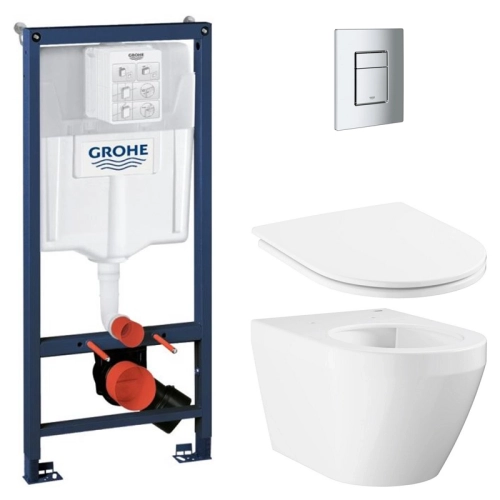 Инсталляция Grohe Rapid SL 38536001 с клавишей Skate Cosmopolitan (38732000) + подвесной унитаз Euro 102485SH00 с крышкой (102500SH00), UA38102SH0